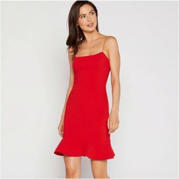 LIKELY Red Banks Ruffle Hem Spaghetti Strap Bodycon Mini Dress Size 2 - Picture 1 of 9